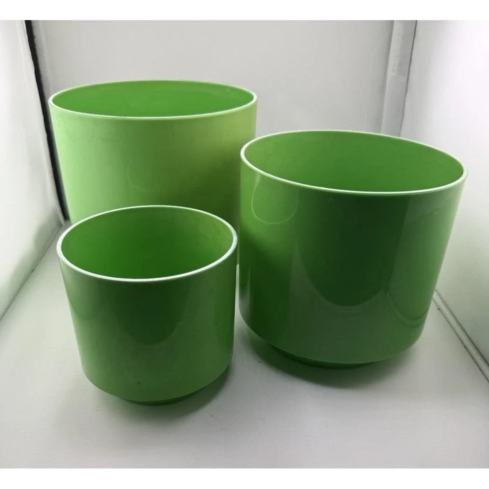 Set Of 3 Lawnware VTG Plant Pots Plastic Nesting Green Footed Retro Sturdy
